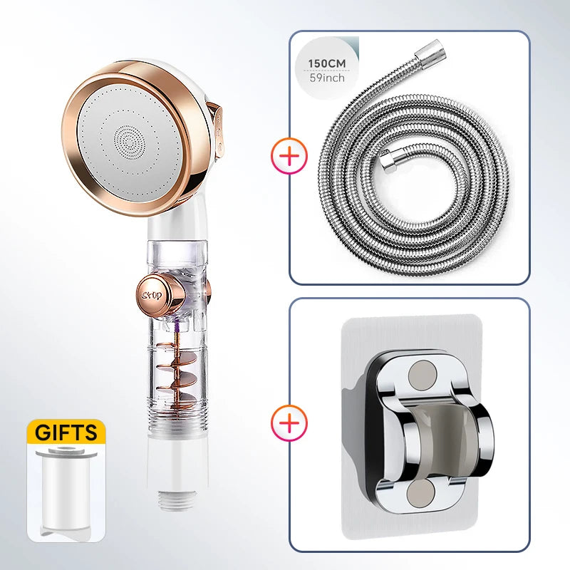 Pommeau de Douche Filtrant Haute Pression 3 Modes, Argent ou Or Rose