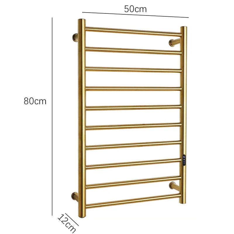 Sèche-Serviette Électrique Mural à Échelle 10 Barres Inox 80 x 50 cm