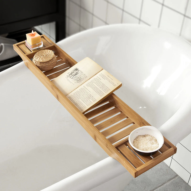 Pont de Baignoire en Bambou 80 cm avec Porte-Verre