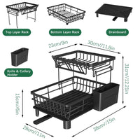 Égouttoir à Vaisselle Compact en Acier au Carbone Antirouille Noir