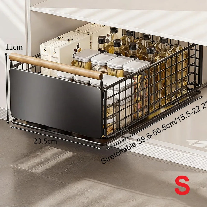 Rangement Coulissant Sous Évier Noir, 2 Niveaux ou Panier Seul en Acier