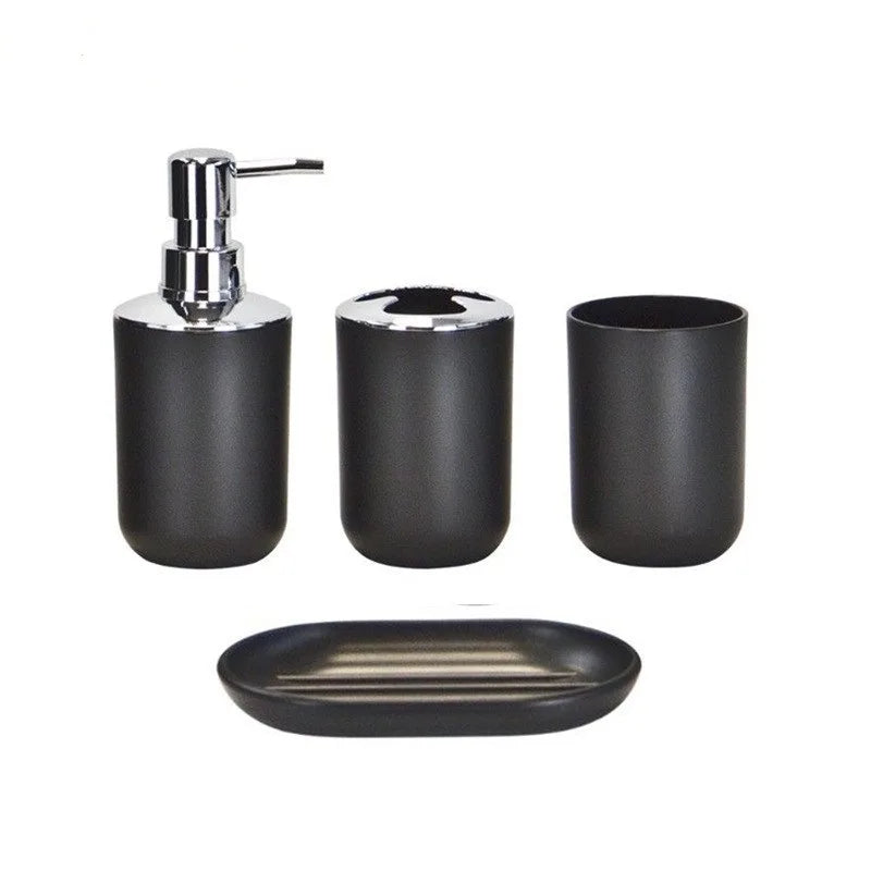 Set Accessoires Salle de Bain Plastique Noir, Blanc ou Bleu, 4 ou 6 Pièces