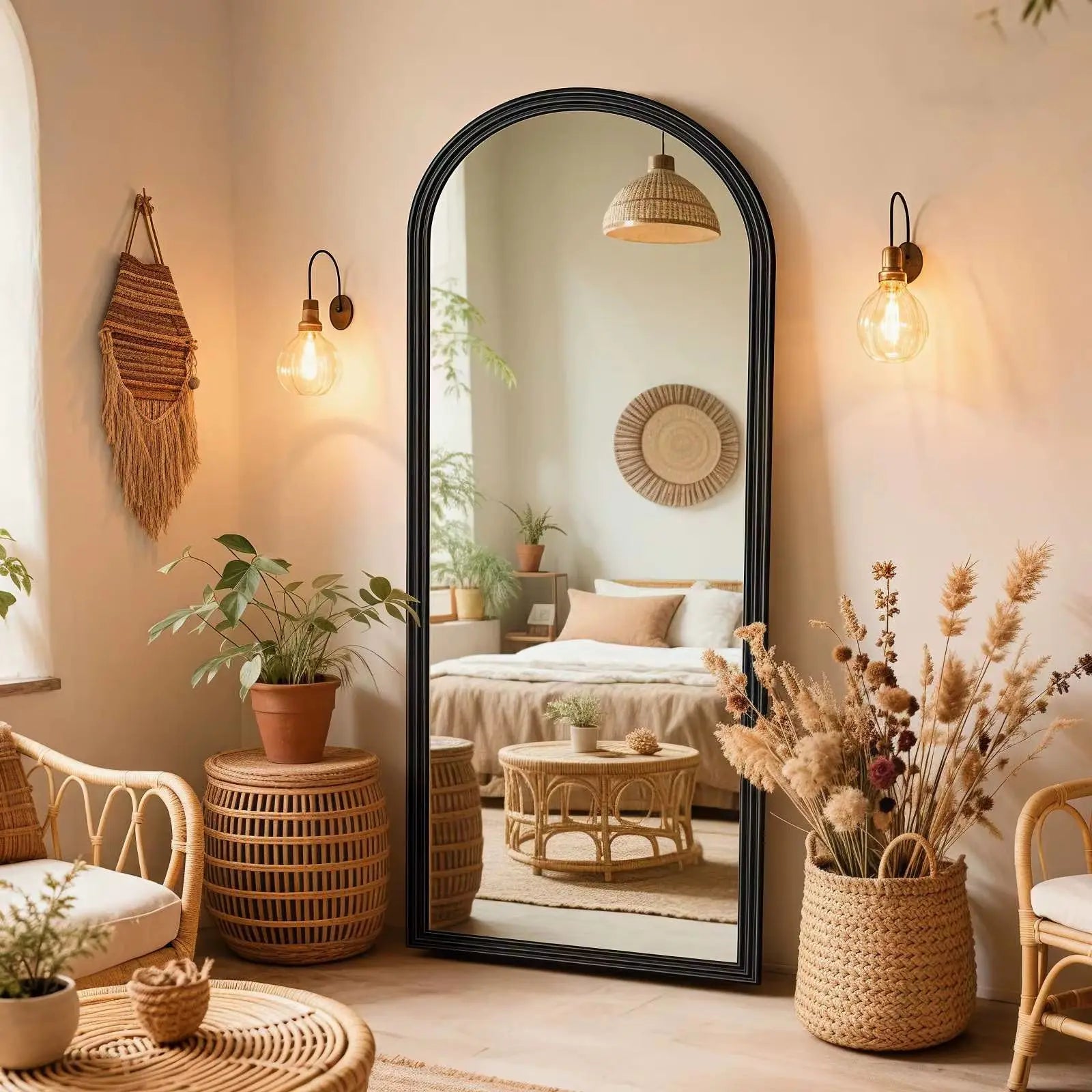 Miroir sur Pied Incurvé Cadre Bois 160 cm