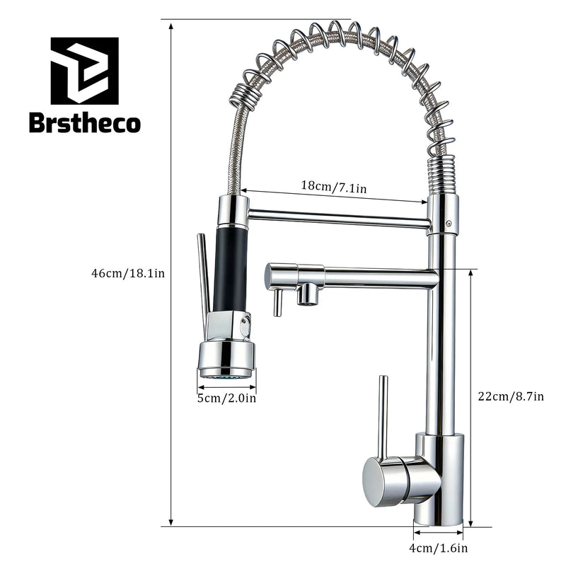 Mitigeur Cuisine à Ressort, Douchette 2 Jets, Pivotant 360°, Hauteur 46 cm
