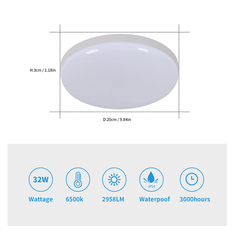 Plafonnier Cuisine LED Rond Ultra Fin 32 W, Ø 25 cm