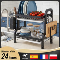 Égouttoir à Vaisselle 2 Niveaux Noir avec Bac Amovible, 42 ou 53 cm