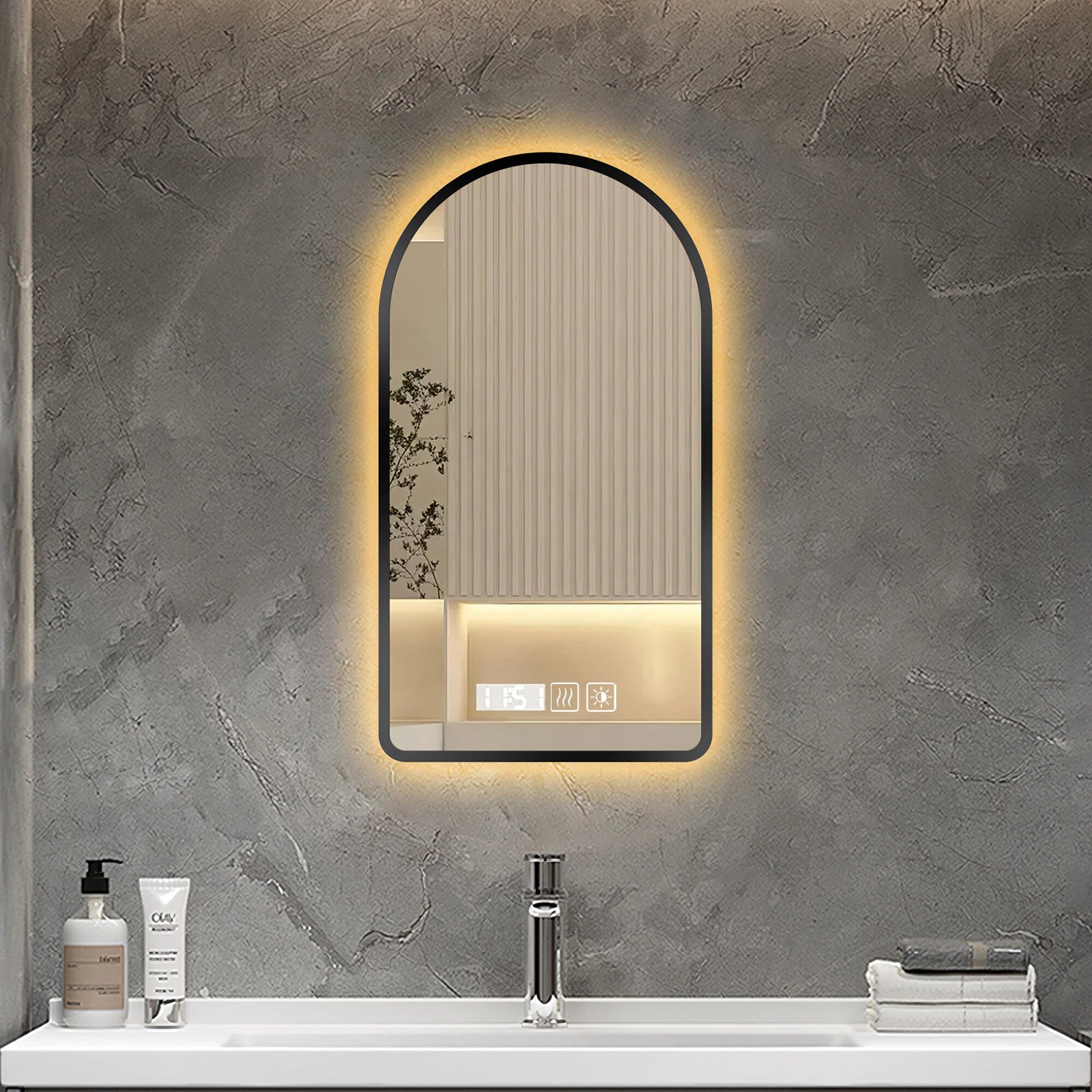 Miroir LED Arche Anti-Buée Noir 40 x 60 cm