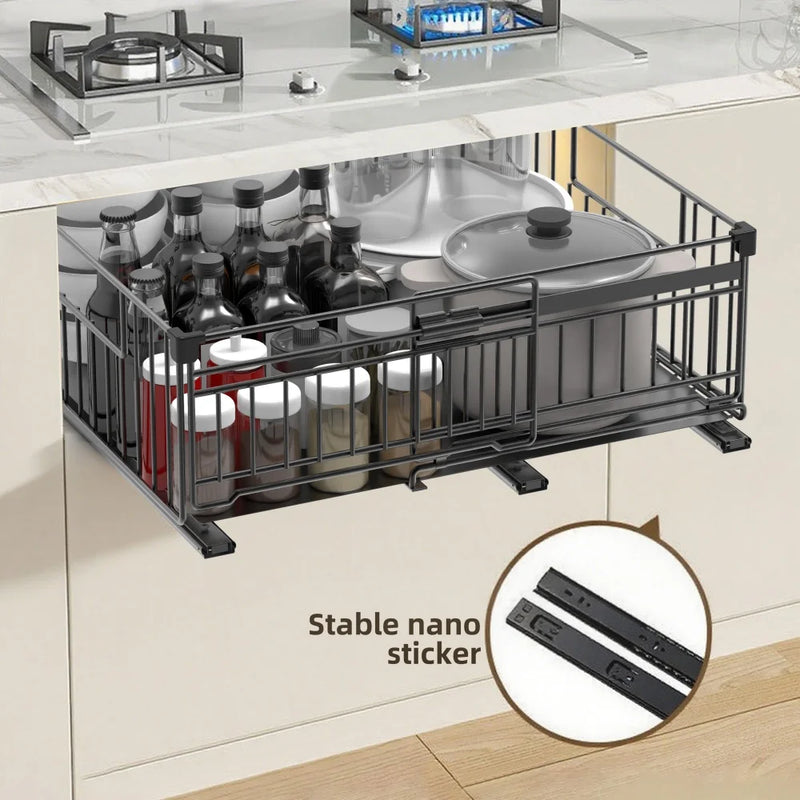 Rangement Coulissant Sous Évier Extensible Noir 32,5 à 50 cm