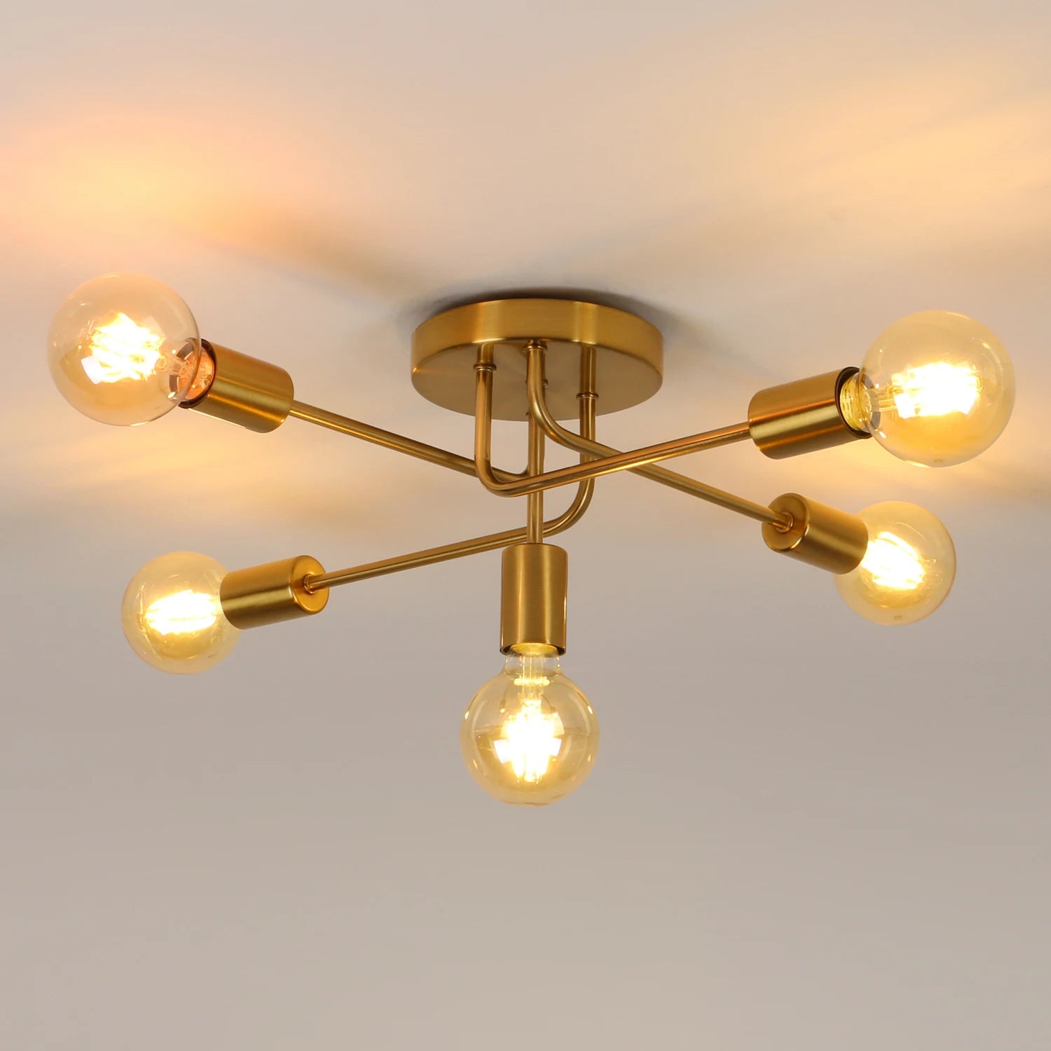 Plafonnier Cuisine Style Industriel Doré 5 Lumières E27