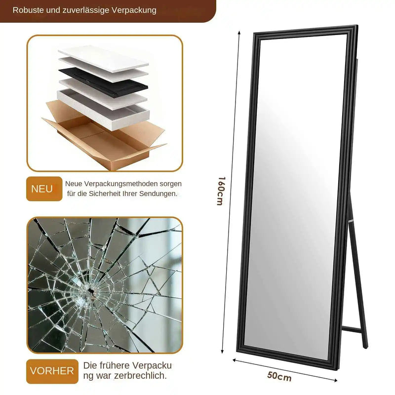 Miroir sur Pied Rectangulaire Bois Noir 160 x 50 cm