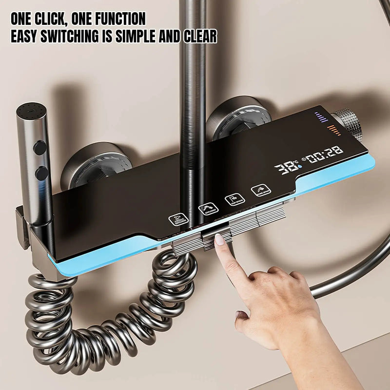 Colonne de Douche Grise Touches Piano Multi-Modes