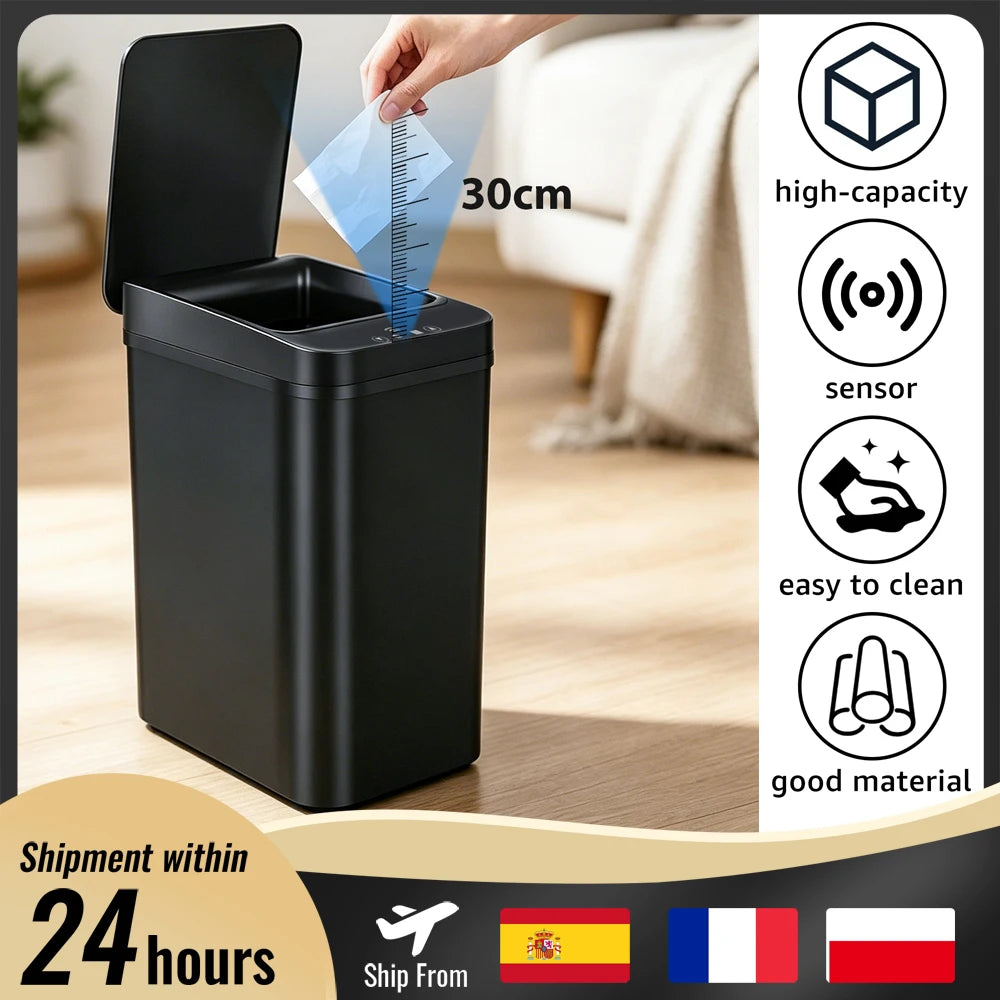 Poubelle Salle de Bain Automatique Capteur de Mouvement 12L Couvercle