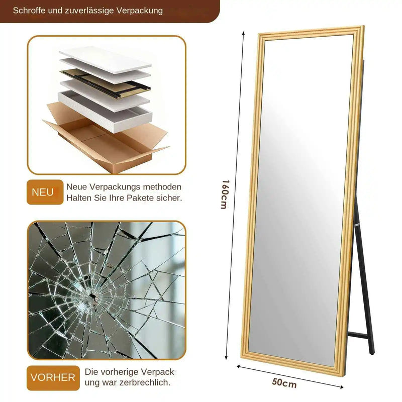 Miroir sur Pied Bois Massif Inclinaison Réglable 160 cm