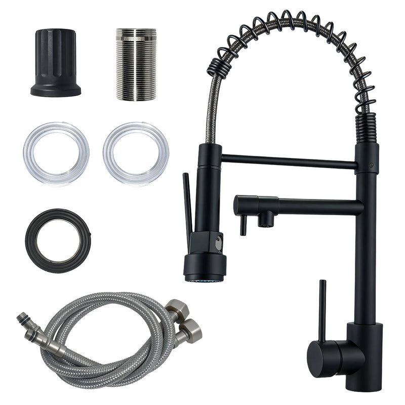 Mitigeur Cuisine à Ressort, Douchette 2 Jets, Pivotant 360°, Hauteur 46 cm