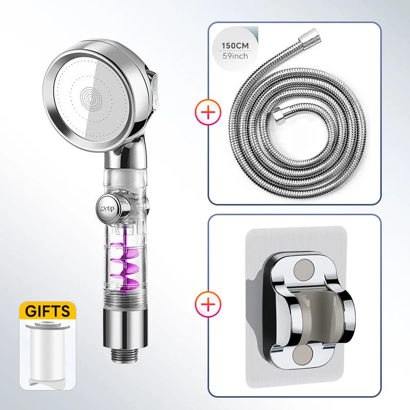 Pommeau de Douche Filtrant Haute Pression 3 Modes, Argent ou Or Rose