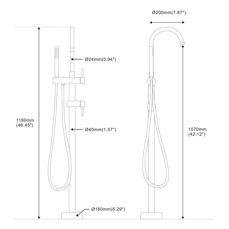 Robinet Baignoire sur Pied Deux Leviers, Inverseur et Douchette, 7 Finitions