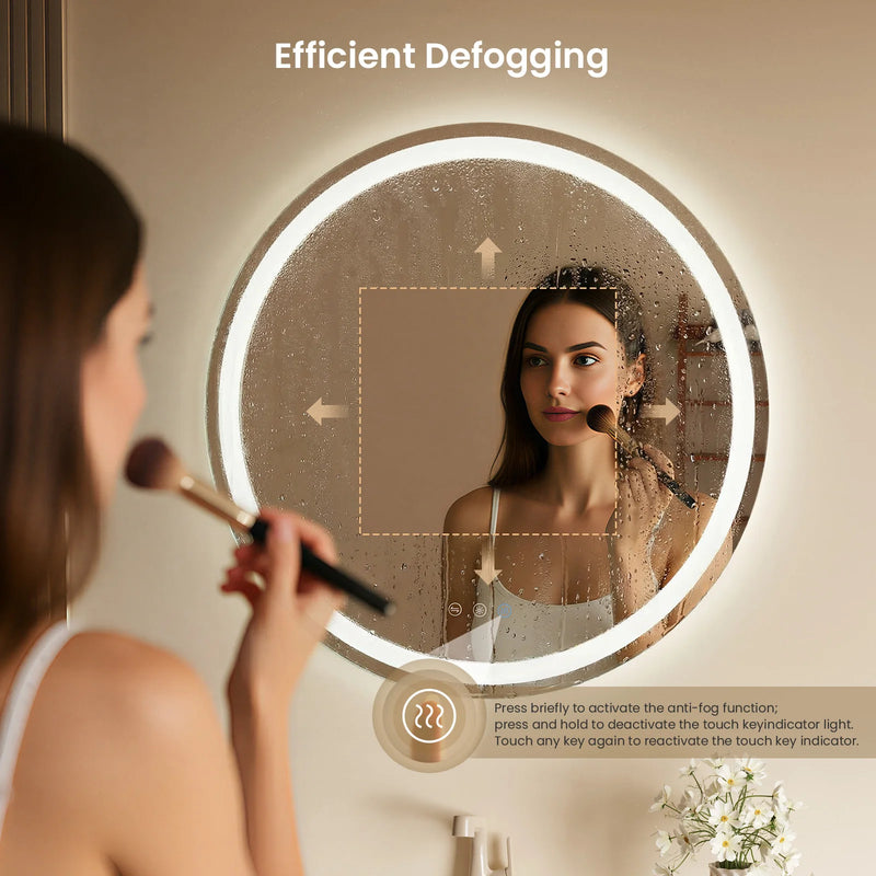 Miroir LED Salle de Bain Rond Double Éclairage Anti-Buée Tactile