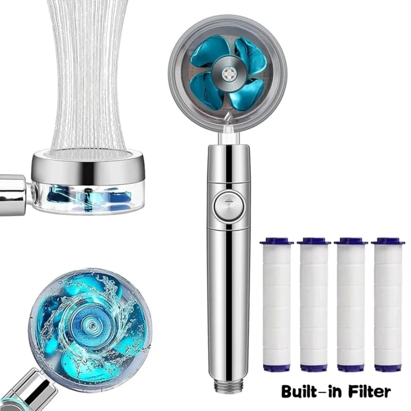 Pommeau de Douche à Turbine Rotative 360° avec Filtre Intégré, 25,5 cm
