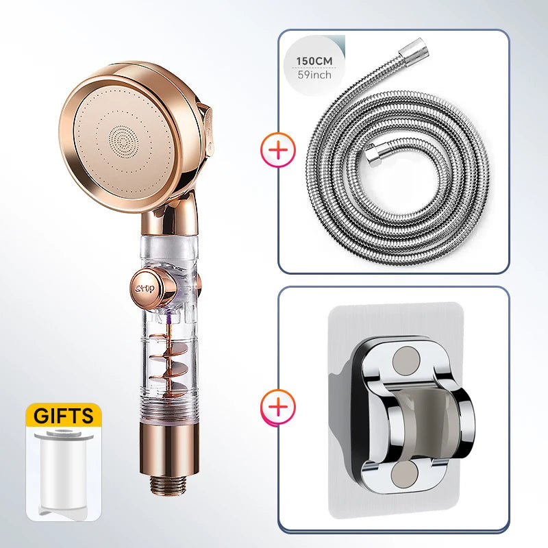 Pommeau de Douche Filtrant Haute Pression 3 Modes, Argent ou Or Rose