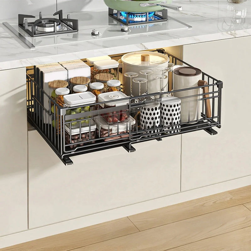 Rangement Coulissant Sous Évier Extensible Noir 32,5 à 50 cm