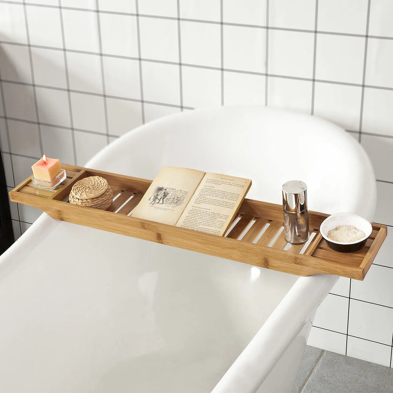 Pont de Baignoire en Bambou 80 cm avec Porte-Verre