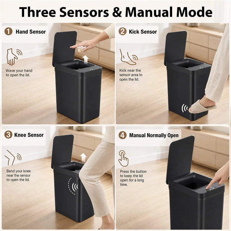 Poubelle Salle de Bain Automatique Capteur de Mouvement 12L Couvercle