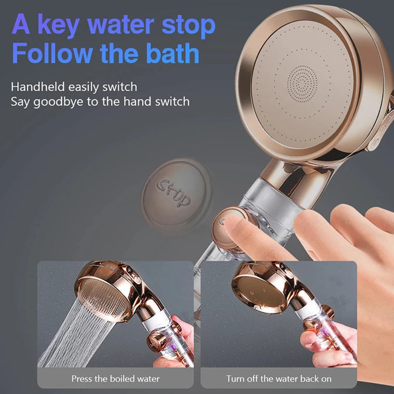 Pommeau de Douche Filtrant Haute Pression 3 Modes, Argent ou Or Rose