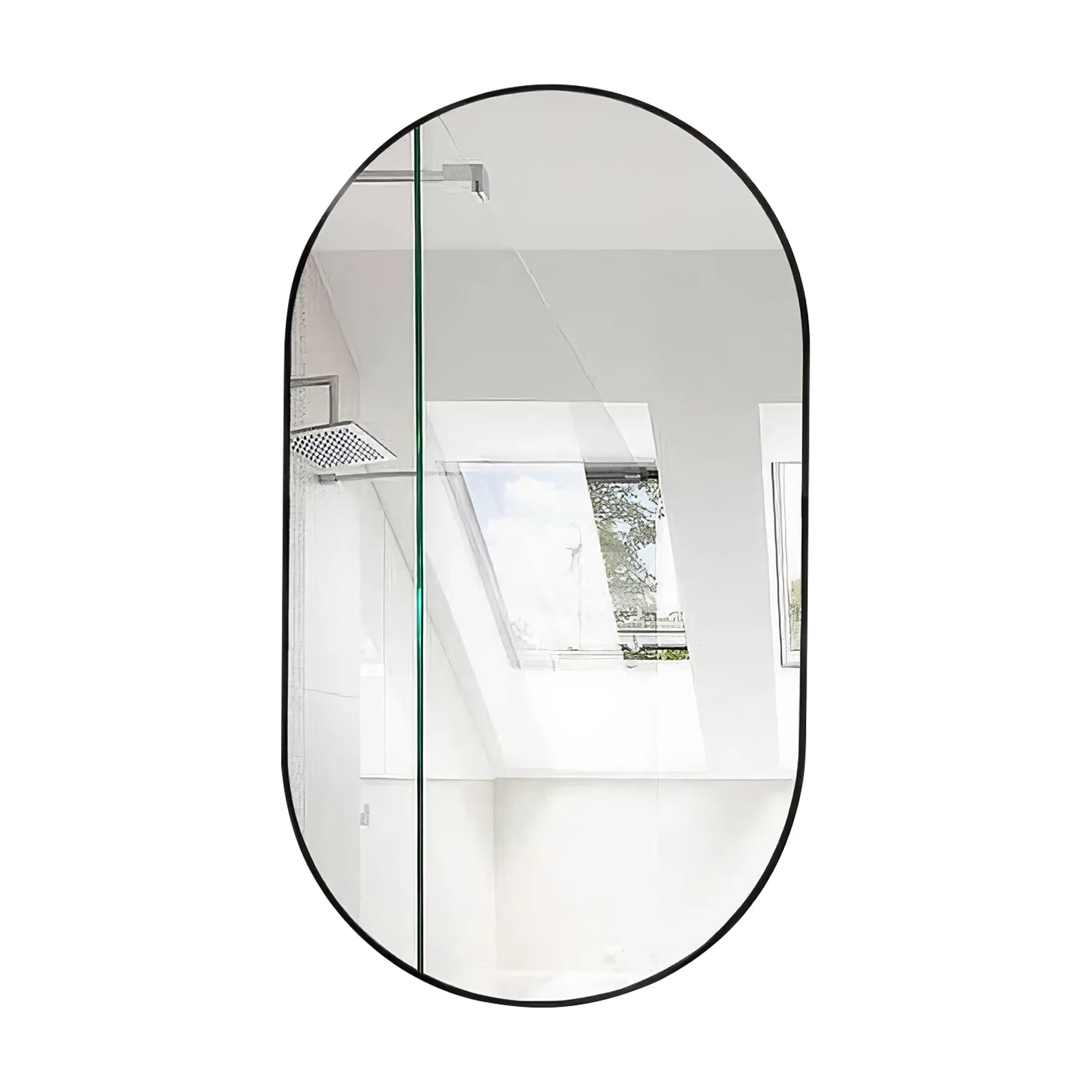Miroir Mural Ovale Noir Cadre Aluminium 50 x 70 cm