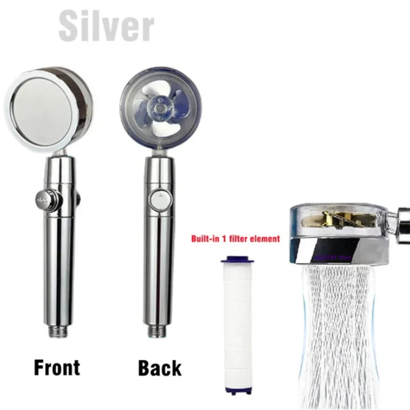 Pommeau de Douche à Turbine Rotative 360° avec Filtre Intégré, 25,5 cm