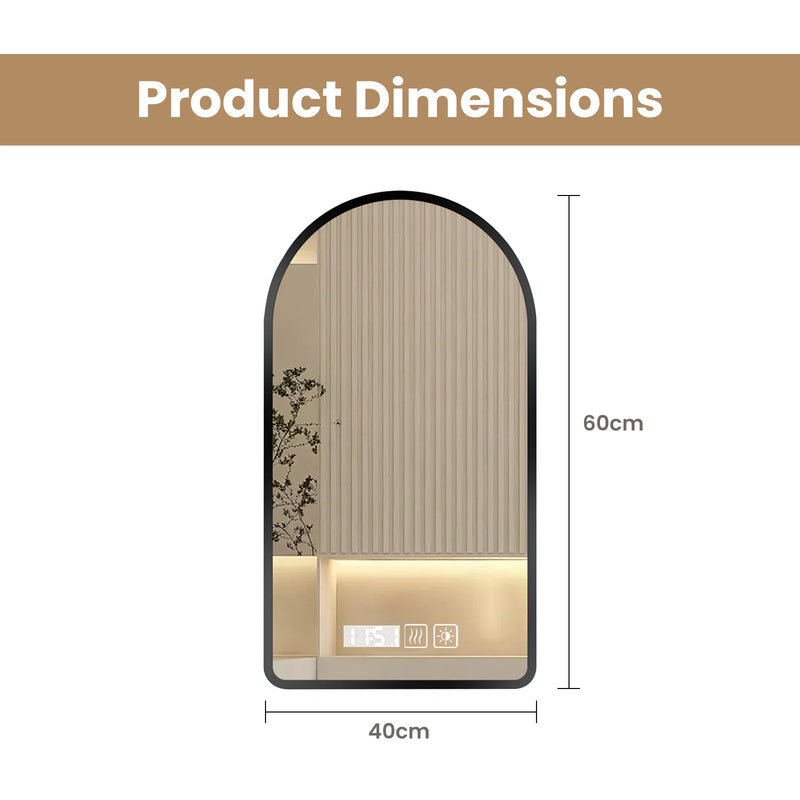 Miroir LED Arche Anti-Buée Noir 40 x 60 cm