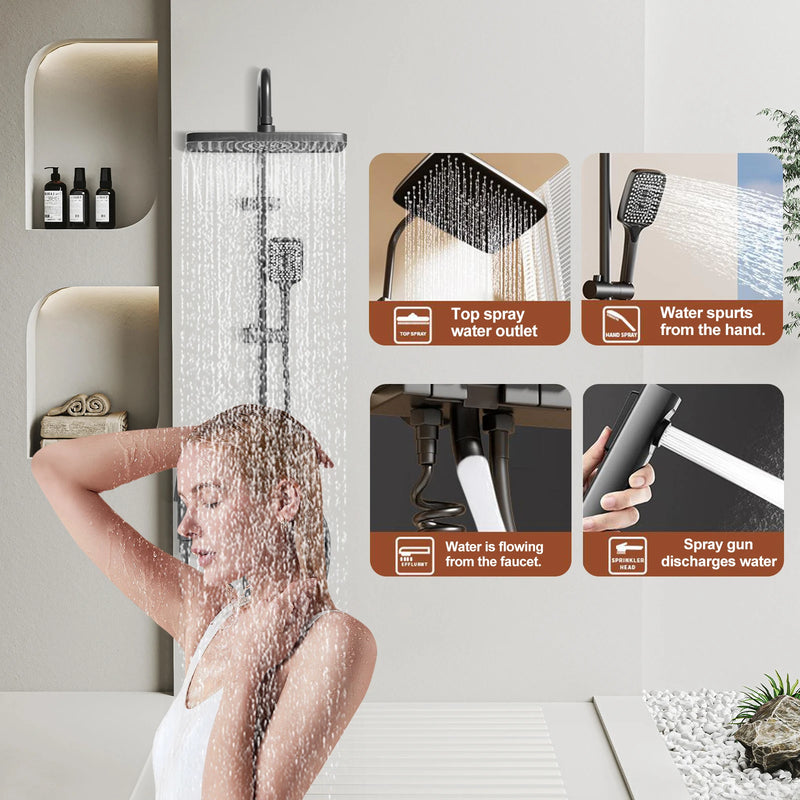 Colonne de Douche Thermostatique Noire Bras Réglable