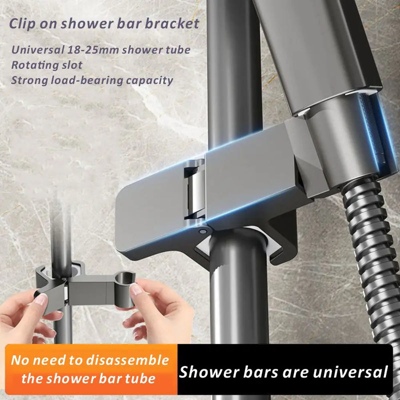 Support Douchette Sans Perçage pour Barre de Douche 24 à 34 mm, 3 Finitions
