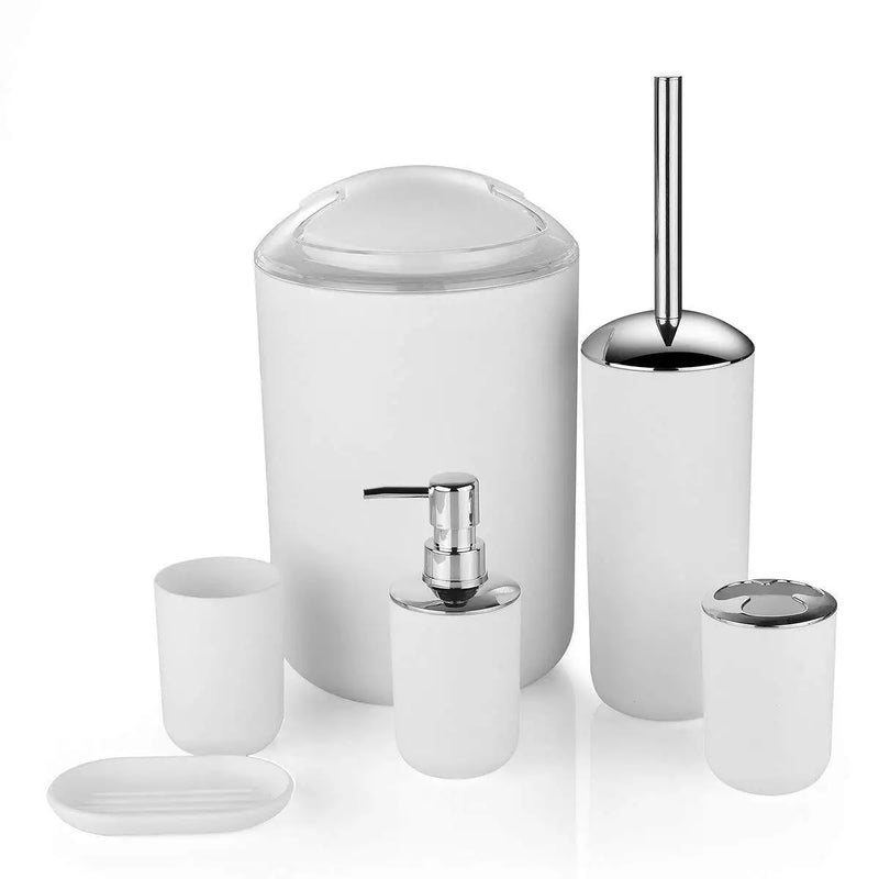 Set Accessoires Salle de Bain Plastique Noir, Blanc ou Bleu, 4 ou 6 Pièces