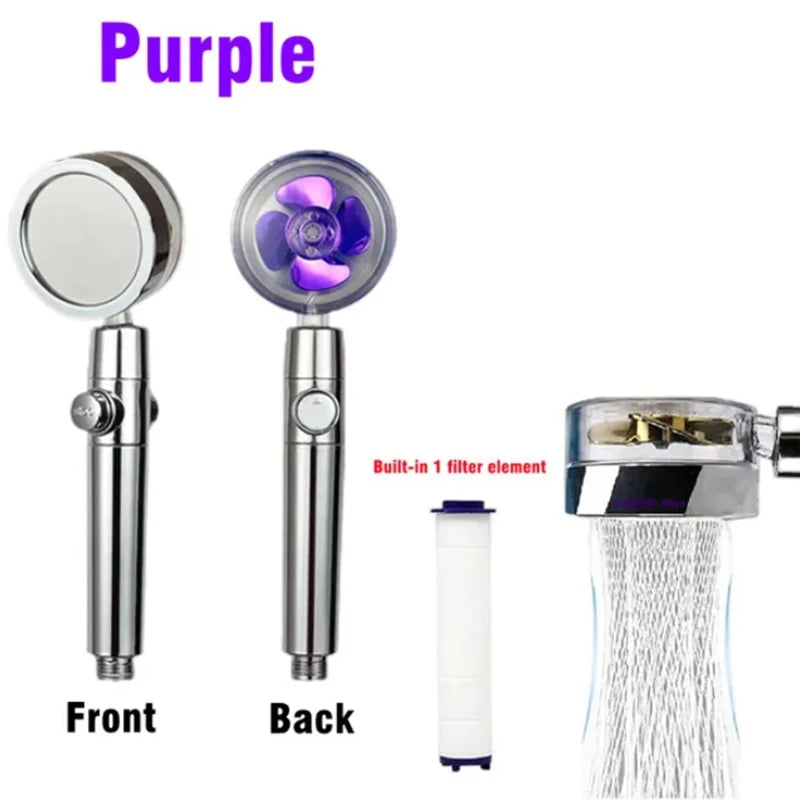 Pommeau de Douche à Turbine Rotative 360° avec Filtre Intégré, 25,5 cm