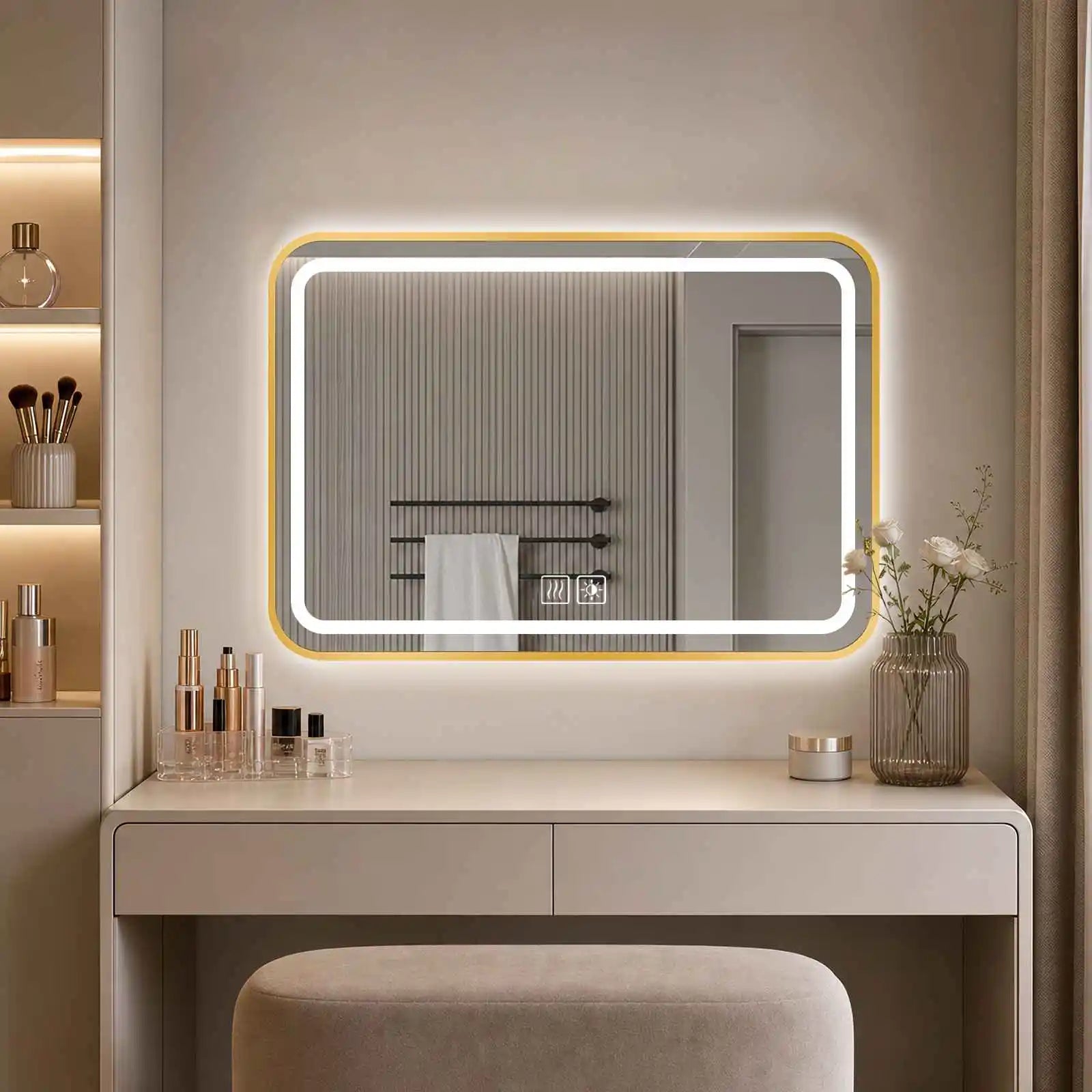 Miroir LED Salle de Bain Cadre Métal Tactile 70x100 cm