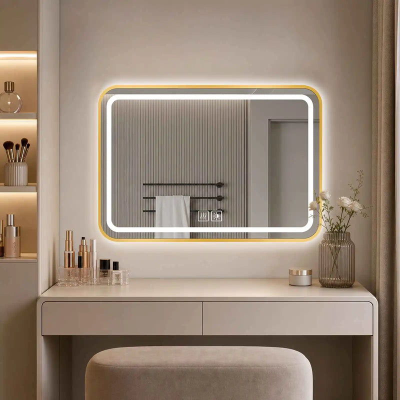 Miroir LED Salle de Bain Cadre Métal Tactile 70x100 cm