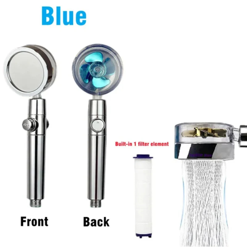 Pommeau de Douche à Turbine Rotative 360° avec Filtre Intégré, 25,5 cm
