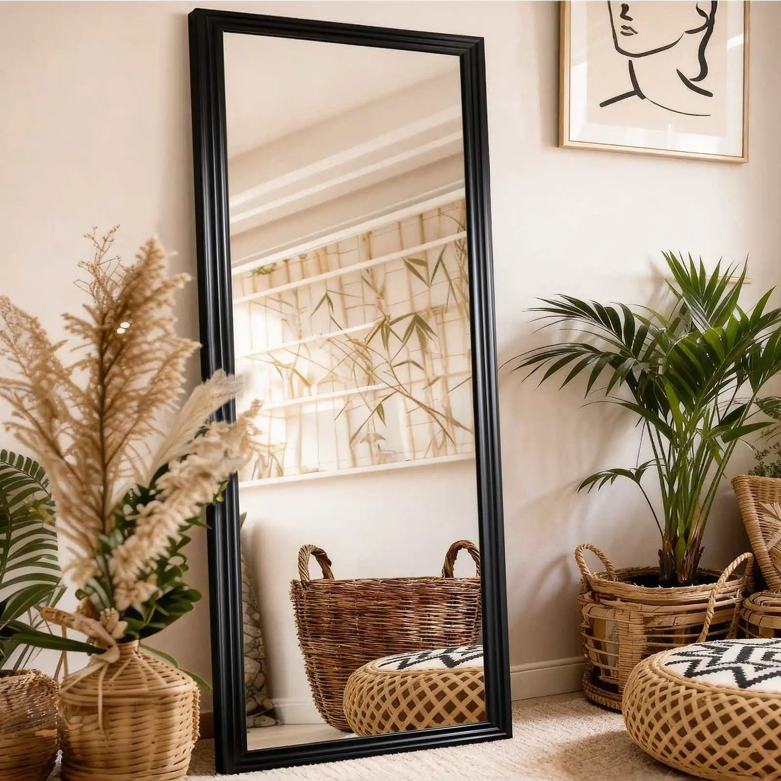 Miroir sur Pied Rectangulaire Bois Noir 160 x 50 cm