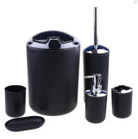 Set Accessoires Salle de Bain Plastique Noir, Blanc ou Bleu, 4 ou 6 Pièces