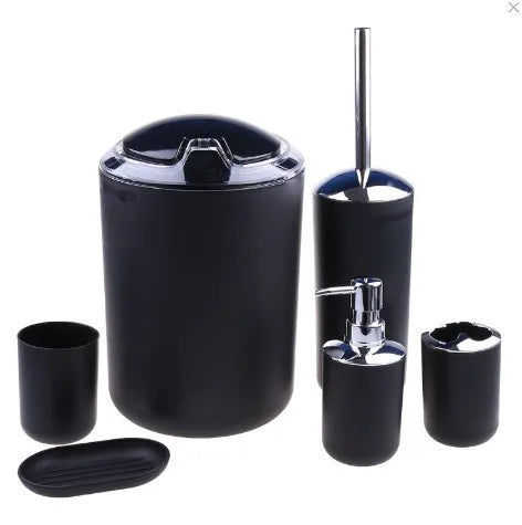 Set Accessoires Salle de Bain Plastique Noir, Blanc ou Bleu, 4 ou 6 Pièces