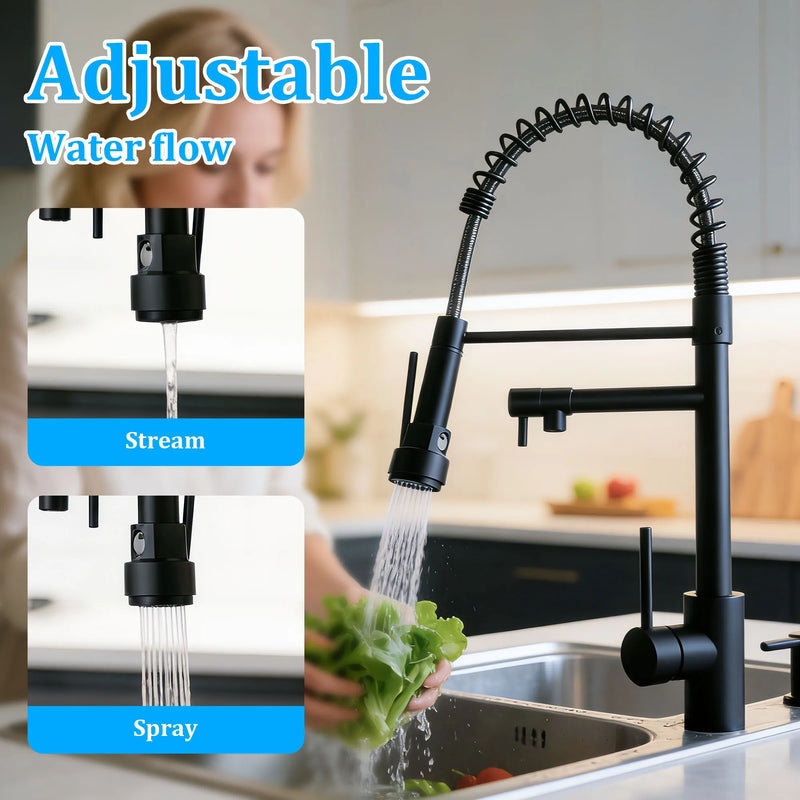 Mitigeur Cuisine à Ressort, Douchette 2 Jets, Pivotant 360°, Hauteur 46 cm