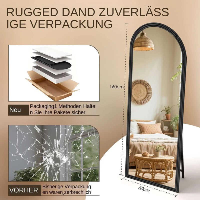 Miroir sur Pied Incurvé Cadre Bois 160 cm