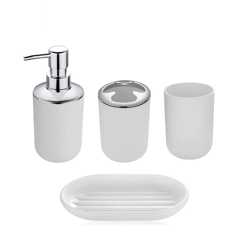 Set Accessoires Salle de Bain Plastique Noir, Blanc ou Bleu, 4 ou 6 Pièces