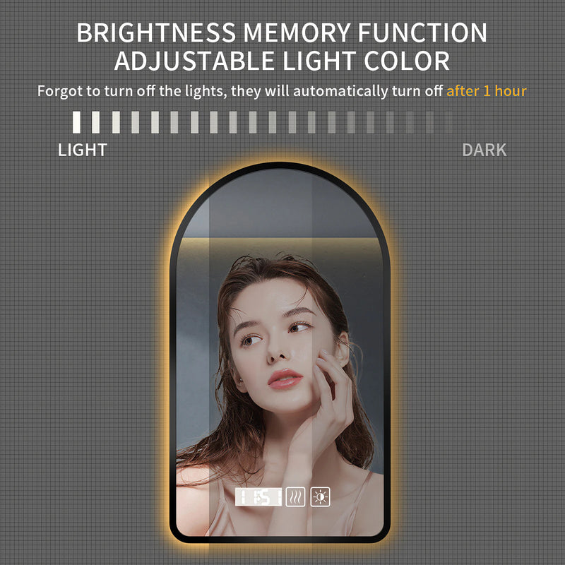 Miroir LED Arche Anti-Buée Noir 40 x 60 cm
