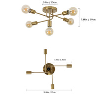 Plafonnier Cuisine Style Industriel Doré 5 Lumières E27
