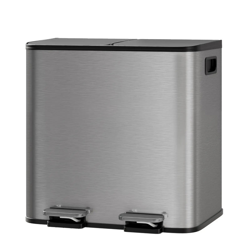 Poubelle Cuisine à Pédale Inox 2 x 15 L, Fermeture Douce
