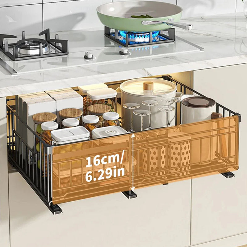 Rangement Coulissant Sous Évier Extensible Noir 32,5 à 50 cm