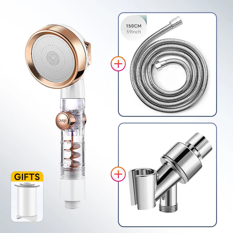 Pommeau de Douche Filtrant Haute Pression 3 Modes, Argent ou Or Rose