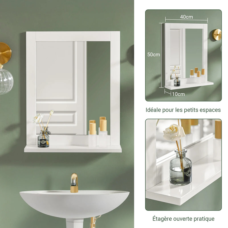 Miroir Salle de Bain avec Rangement Blanc 40 x 49 cm