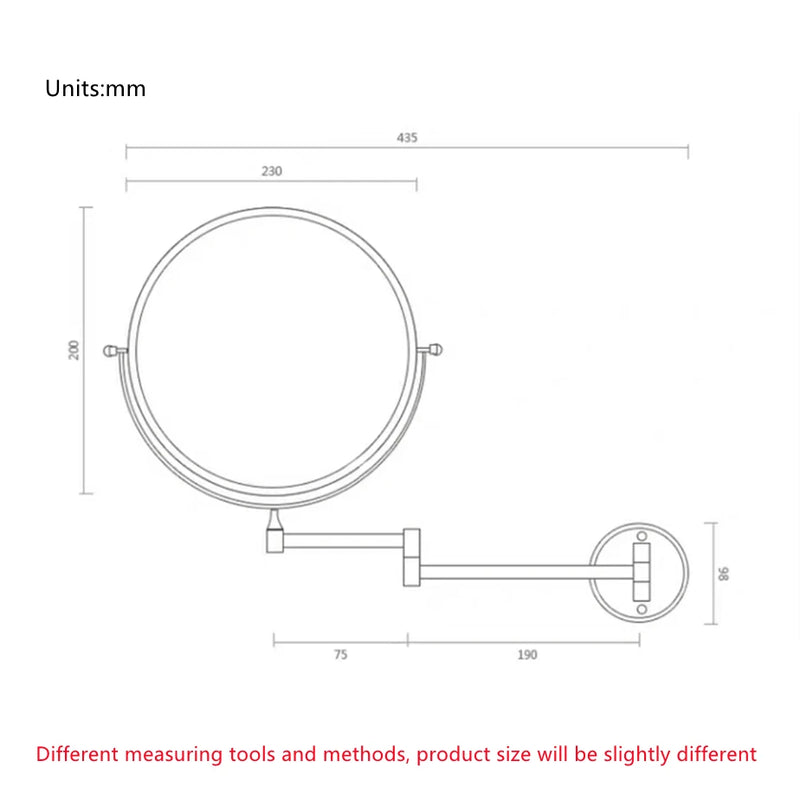 Miroir Grossissant Mural Laiton Pliable Télescopique Double Face